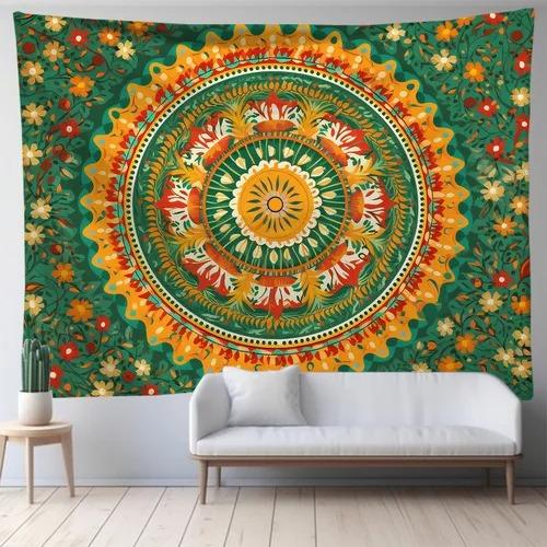 Mandala zielona sztuka tkanina wisząca sypialnia salon tkanina tło do druku dekoracja domu ściana salonu gobelin