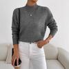 Women's Light Beige Ribbed High Neck Long Sleeve Knit Sweater
