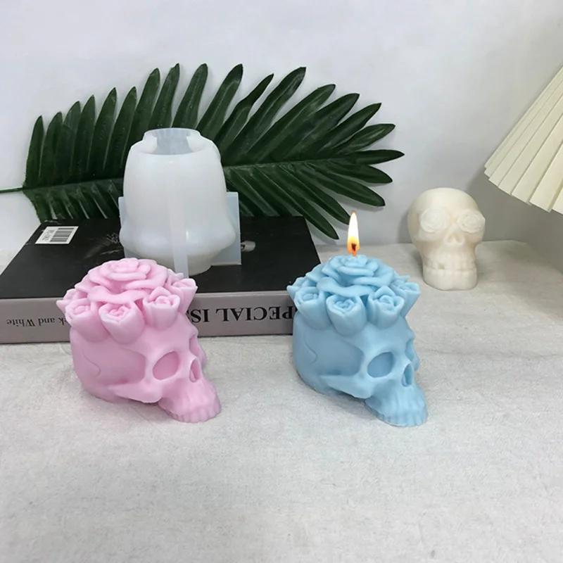 DIY Blume Totenkopf Kerzen Silikonform 3D Schlange Totenkopf Bastelwerkzeuge Gips Harz Seife Betonform Halloween Geschenkherstellungswerkzeug
