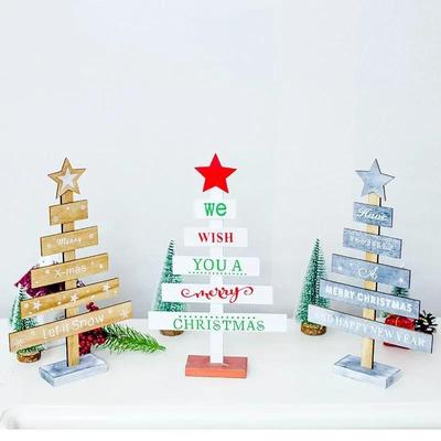 Mini Árvore de Natal de Madeira Feliz Natal Decoração de Mesa para Casa Pendentes Enfeites de Árvore de Natal Decoração de Natal Feliz Ano Novo