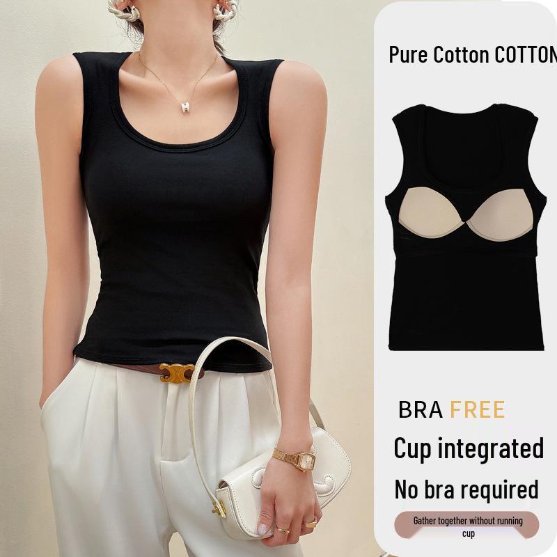 

Women s Pure Cotton Camisole Tank Top with Integrated Bra Pads – Anti-Side-Boob Design, Perfect for Spring, Summer, and Autumn. M (95-115 lbs)