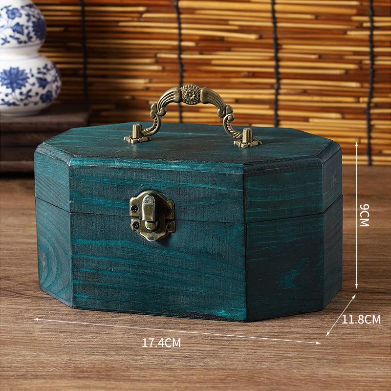 

Vintage Wooden Jewelry Box Octagonal Design Storage Container with Lid and Handle Gift Box Snacks Dried Fruits for Home Decors