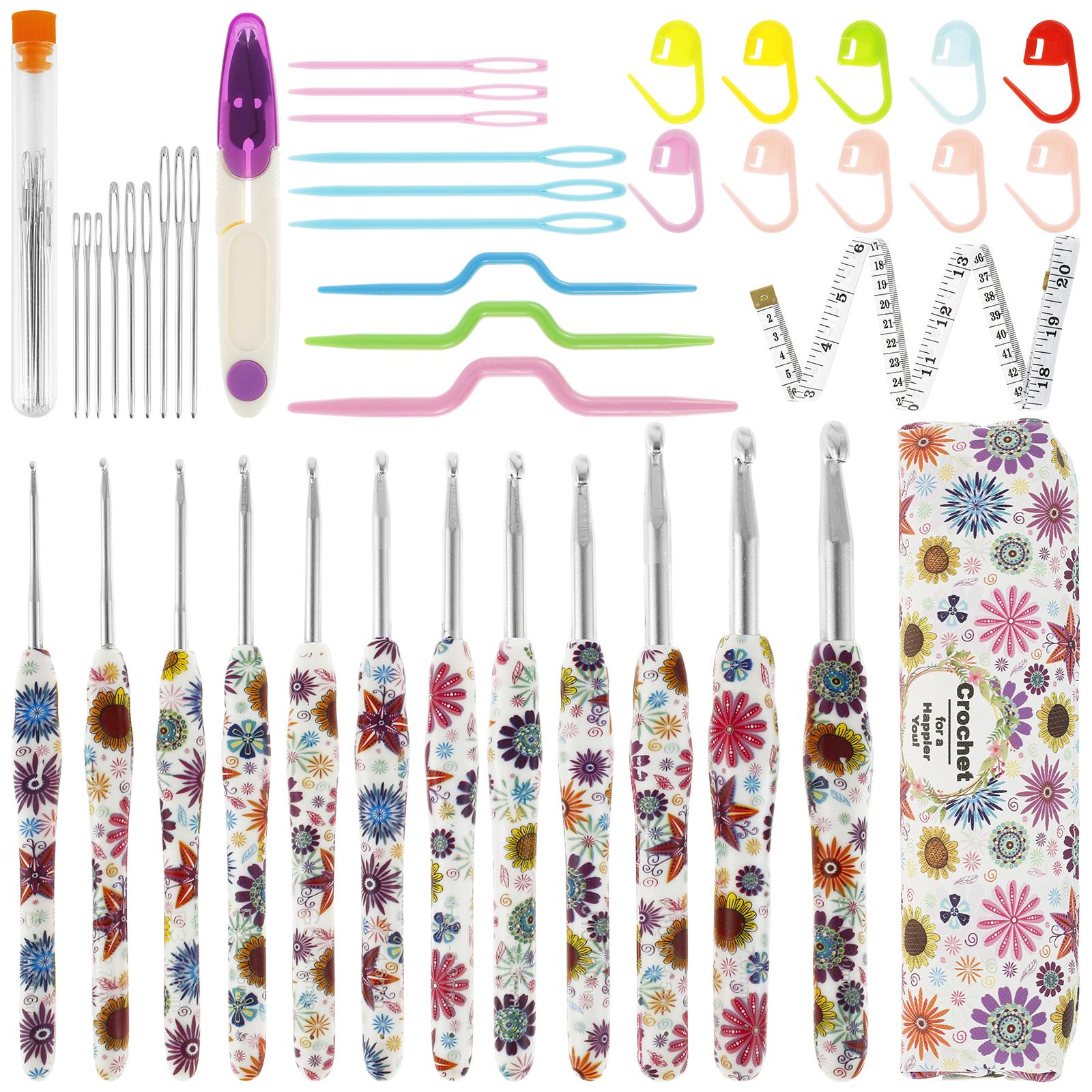 

9/12 Pcs Crochet Hook Set Ergonomic Crochet Hooks with Storage Bag Floral Resin Plastic Practical Crochets Hooks Set for Weaving