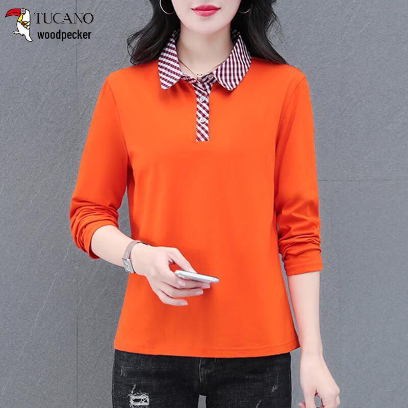 Woodpecker Women s Pure Cotton Long Sleeve Polo T-Shirt 4XL