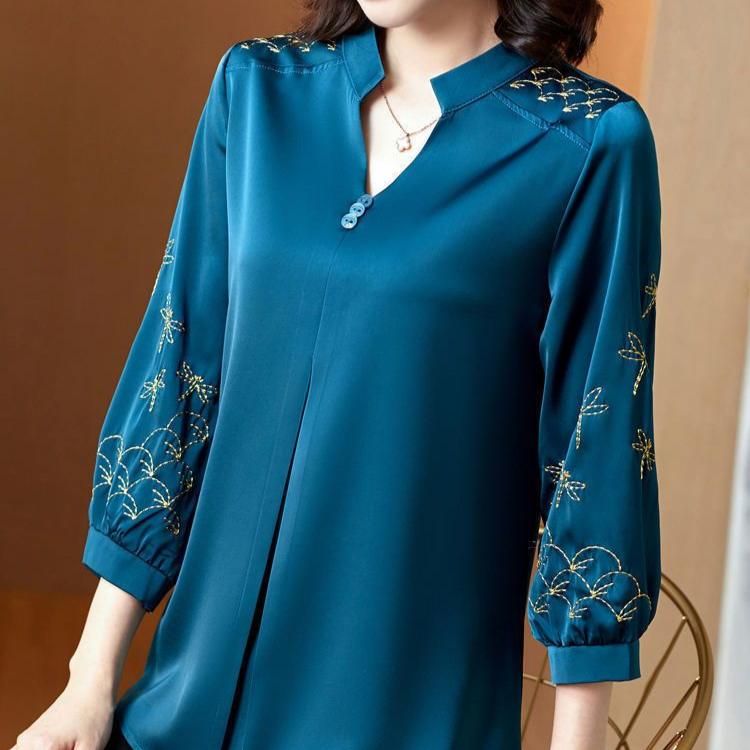 Cămăși de primăvară și vară pentru femei de mărime mare Cămăși largi de culoare uni Tricouri casual brodate