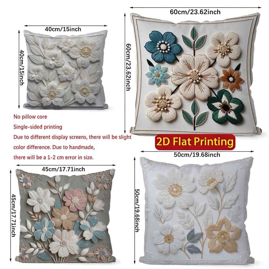 2D Floral Embroidered Pattern Decorative Pillow Covers Pattern Cushion Cover Suitable For Sofa Bedroom Car Pillow Cover