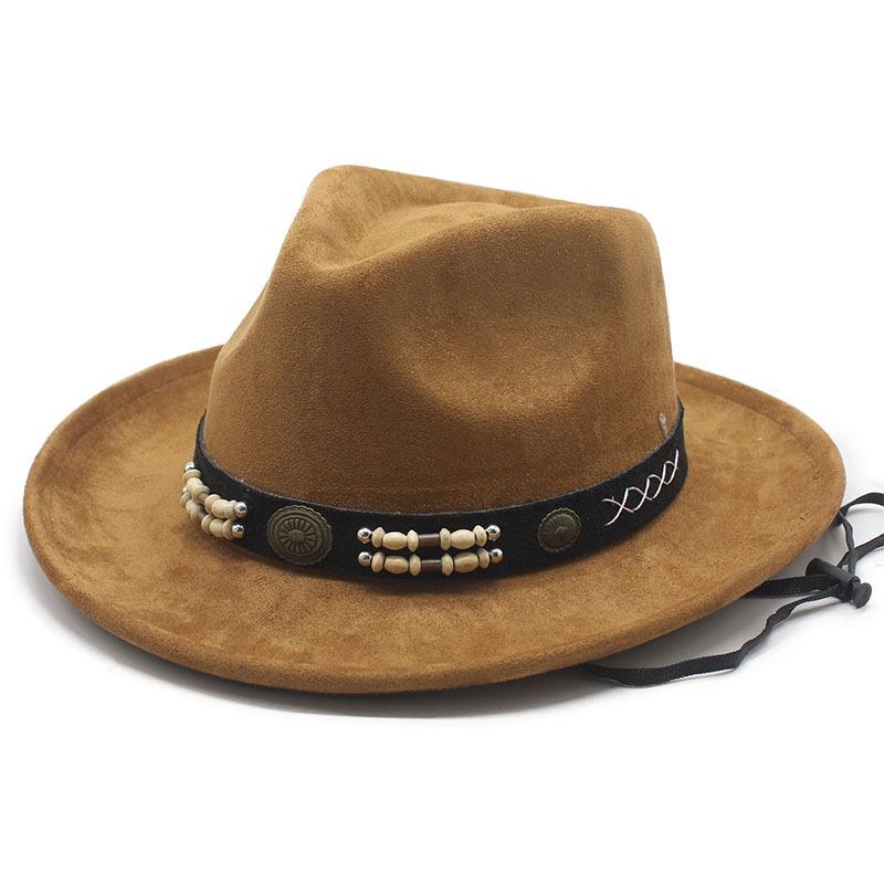 Sombrero de Vaquero Unisex de Ante Sintético Ala Ancha Sombrero de Sol Occidental con Banda de Cuero con Cuentas