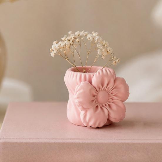 3D Printed Silk Flower Pen Holder, Cute Puff Flower Desk Organizer, Makeup Brush Storage, Vase Decorative Gift for Students Girls