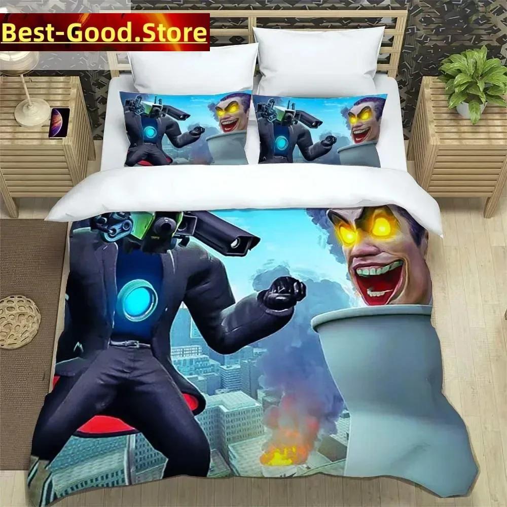Skibidi Toilet Lustiger Kprl Lautsprecher Cartoon Bettbezug Kissenbezug Bettwäscheset Twin Full King für Jungen Erwachsene Schlafzimmer