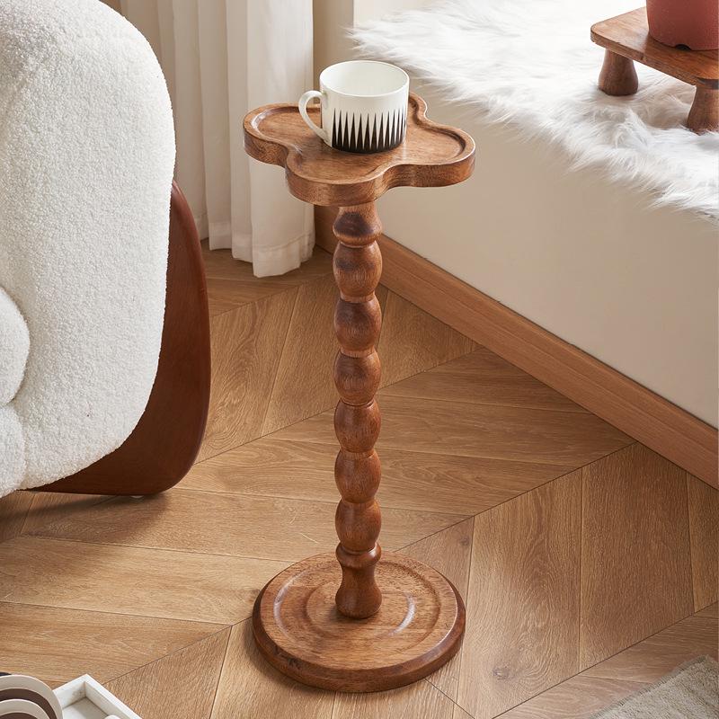 Retro Solid Wood Mini Coffee Table & Movable Side Table with Storage