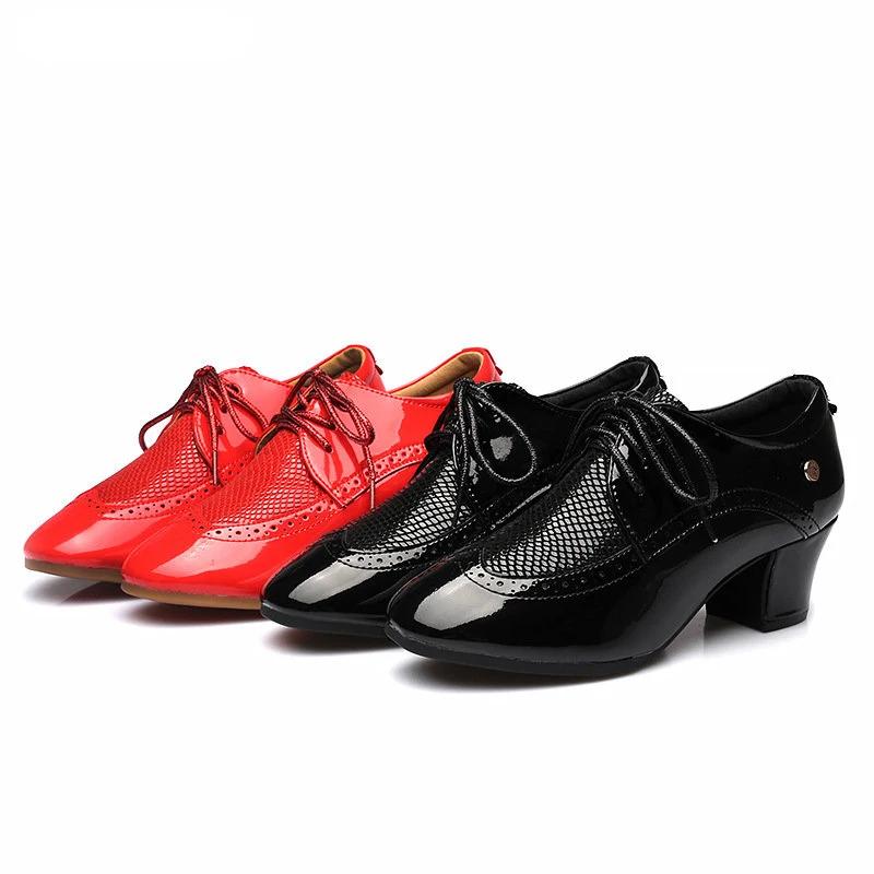 Women Latin Dance Shoes Leather Lace-up Ballroom Shoes Tango Salsa Performence Practice Dance Shoes