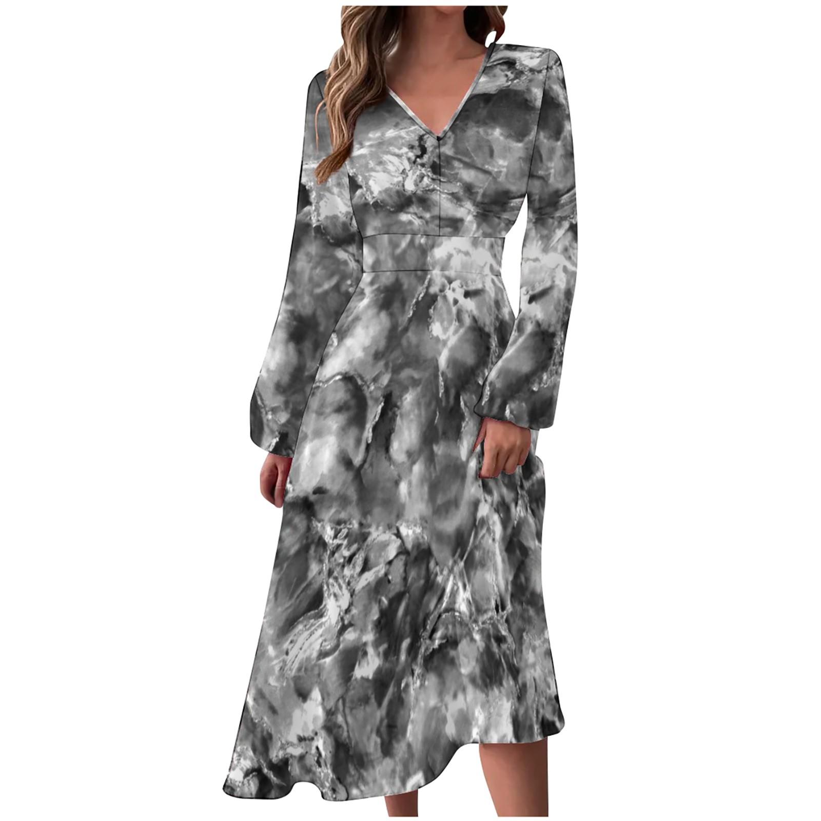 

Женское осенне-зимнее повседневное модное длинное платье с v-образным вырезом и длинным рукавом с цветочным принтом L