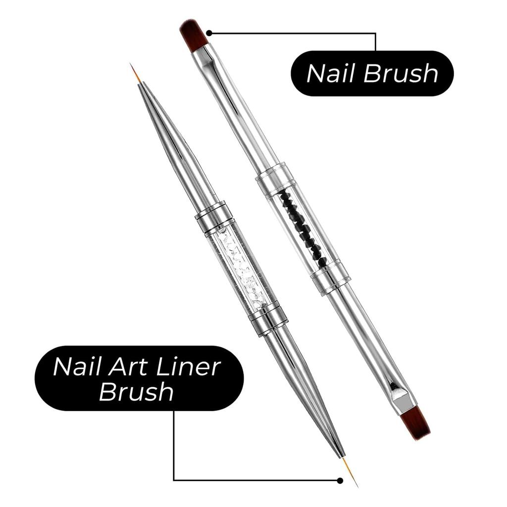 2 Pcs Gel Builder Brush, Double Ended Nail Art Brushes Hard Gel Brush French Manicure Brushes with Transparent Pen Box for Home DIY Salon Design