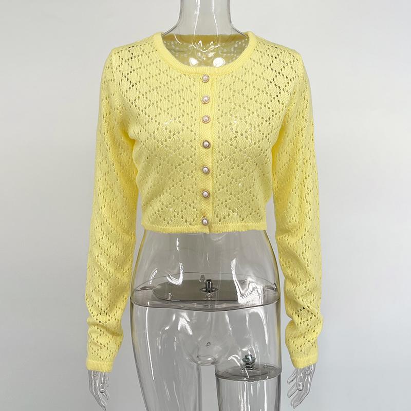 2026 Spring See Through Sweater Women Knit Cardigan Coats Sexy Hollow Out Single Breasted Cardigan Streetwear Y2K Knitted Tops