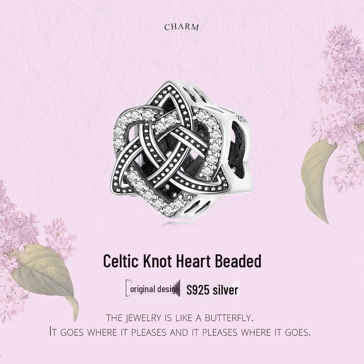 Celtic Knot Love Charm Bracelet Beaded with Hollow S925 Silver Beads 