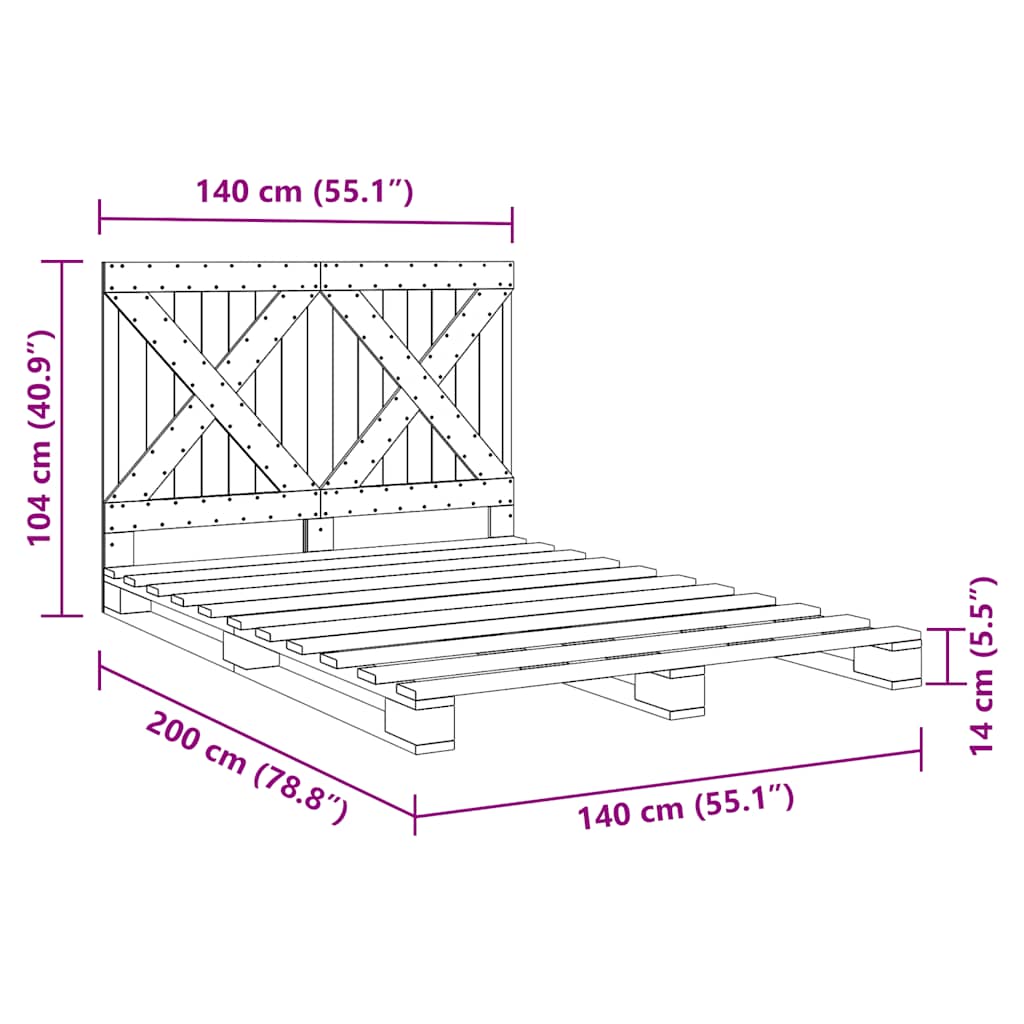 Solid Wood Bed with Headboard 140 x 200 cm Pine