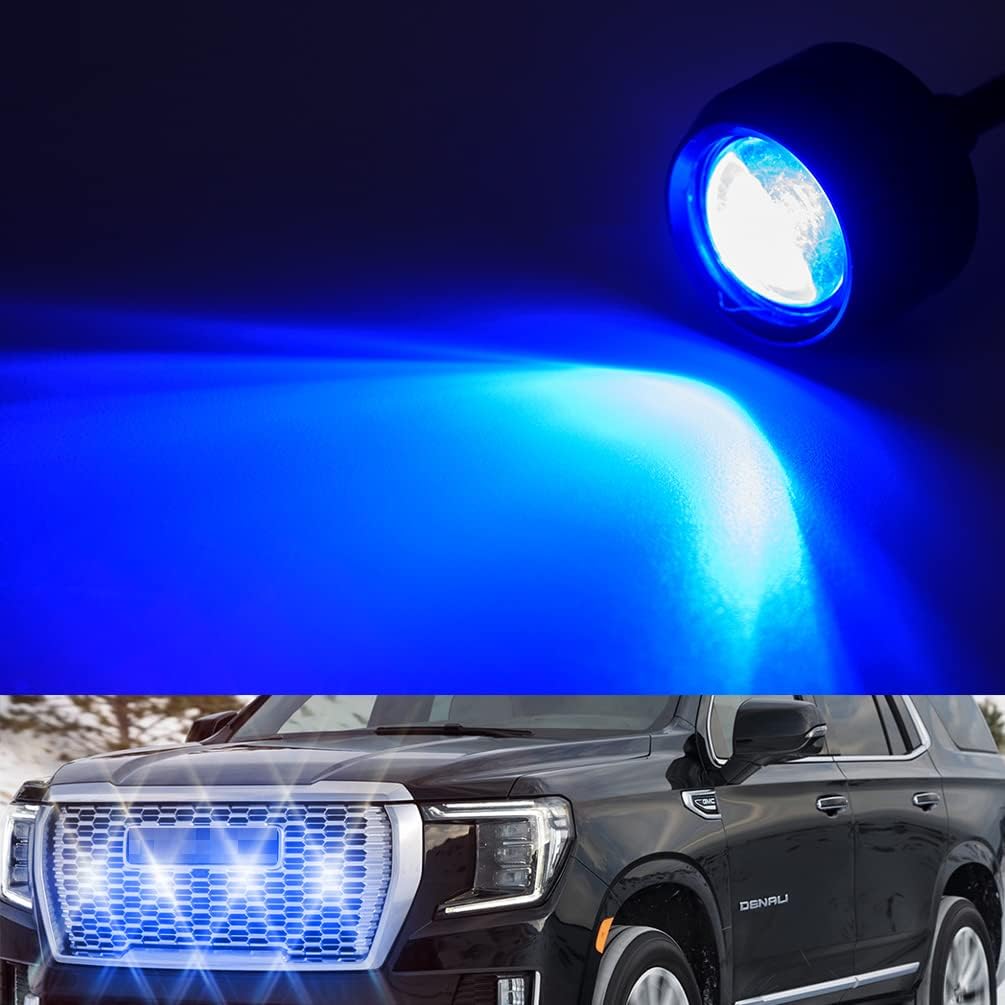 Front Bumper Extra Ice Blue LED Grill Light for 2013-2022 Chevy Silverad0 GMC Sierra 1500 2500HD 3500HD Yukon/Yukon XL Tahoe Suburban Round LED