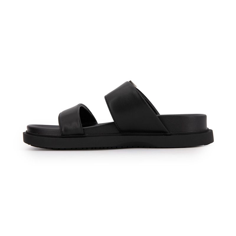 Comfortable Black Mules with Silver Buckle and Double Strap Woman US POLO