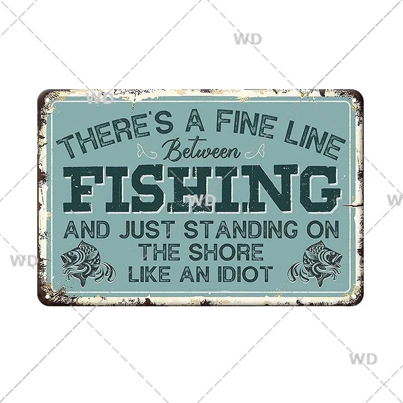 Funny Fishing Metal Tin Sign Retro Vintage Plaque Metal Poster Go Fishing Lover Gift Plate For Men Cave Fishing Home Wall Decor