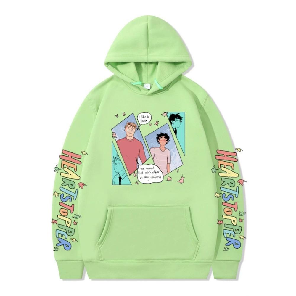 

Heartstopper Printed Women Men s Fashion Long Sleeve Nick and Charlie Hoodie Pullover Sweatshirt XXS світло-зелений колір