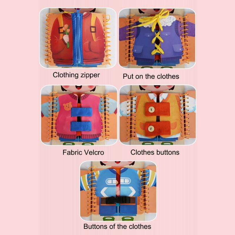 Early Learning Dressing Trainer Hands on Wooden Dressing Practice Board For Clothing Practice Motor Skills Development