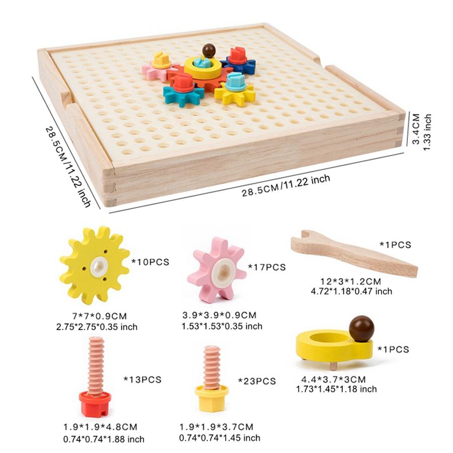 1Set Wooden Gears 3D Model Building Kits Brick Blocks Educational Toys For Kids Children Gifts Color Matching Assemble Puzzles