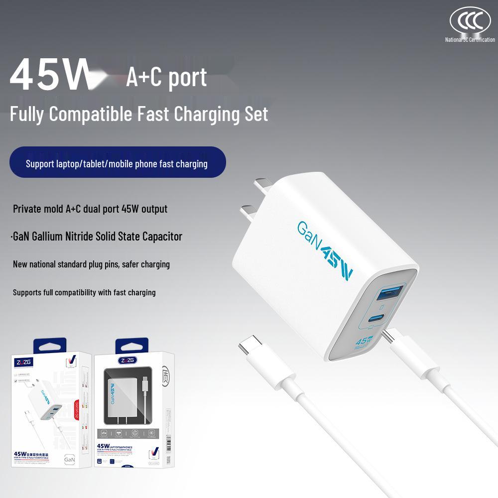 ZUZG 45W GaN Dual-Port Fast Charger with Display for Tablets, Laptops, and Phones