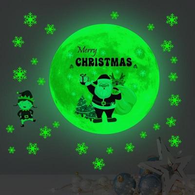 Glow Moon Snowflake Christmas Wall Sticker Paper Glow Room Decoration Wall Decal Self Adhesive