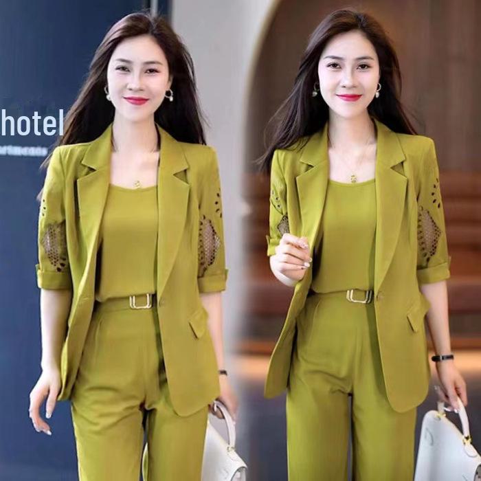 Women's  Summer Slim Fit Three-Piece Suit: Professional, Stylish, Harem Pants.