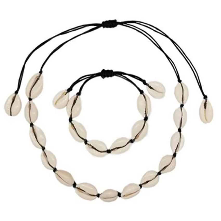 1 Pcs Natural Simple Daily Ladies Gifts Fashion All-match Adjustable Shell Sea Rope Bracelet Necklace Set Jewelry Necklace