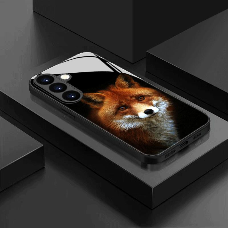 Чехол для телефона из закаленного стекла с рисунком мультяшной лисы для Samsung Galaxy S26 S25 S24 S23 Ultra S22 Ultra S20 Ultra 56 A72 A73 5G A73 black