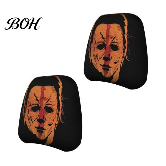 Protective Auto Headrest Protectors Halloween Car Cover, Scary Pattern Print Stretchable Universal Fit Interior Decor Protector, Breathable Polyester