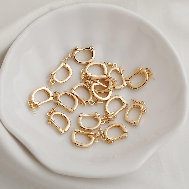 14K Gold Filled D-Shaped Pendant Buckle with Pin for Pearl Necklace Clasp DIY Jewelry Accessories