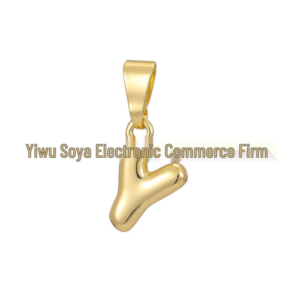 18k Gold-Plated Brass Mini Bubble Letter Pendant Necklace, DIY Personalized with 26 English Letters.