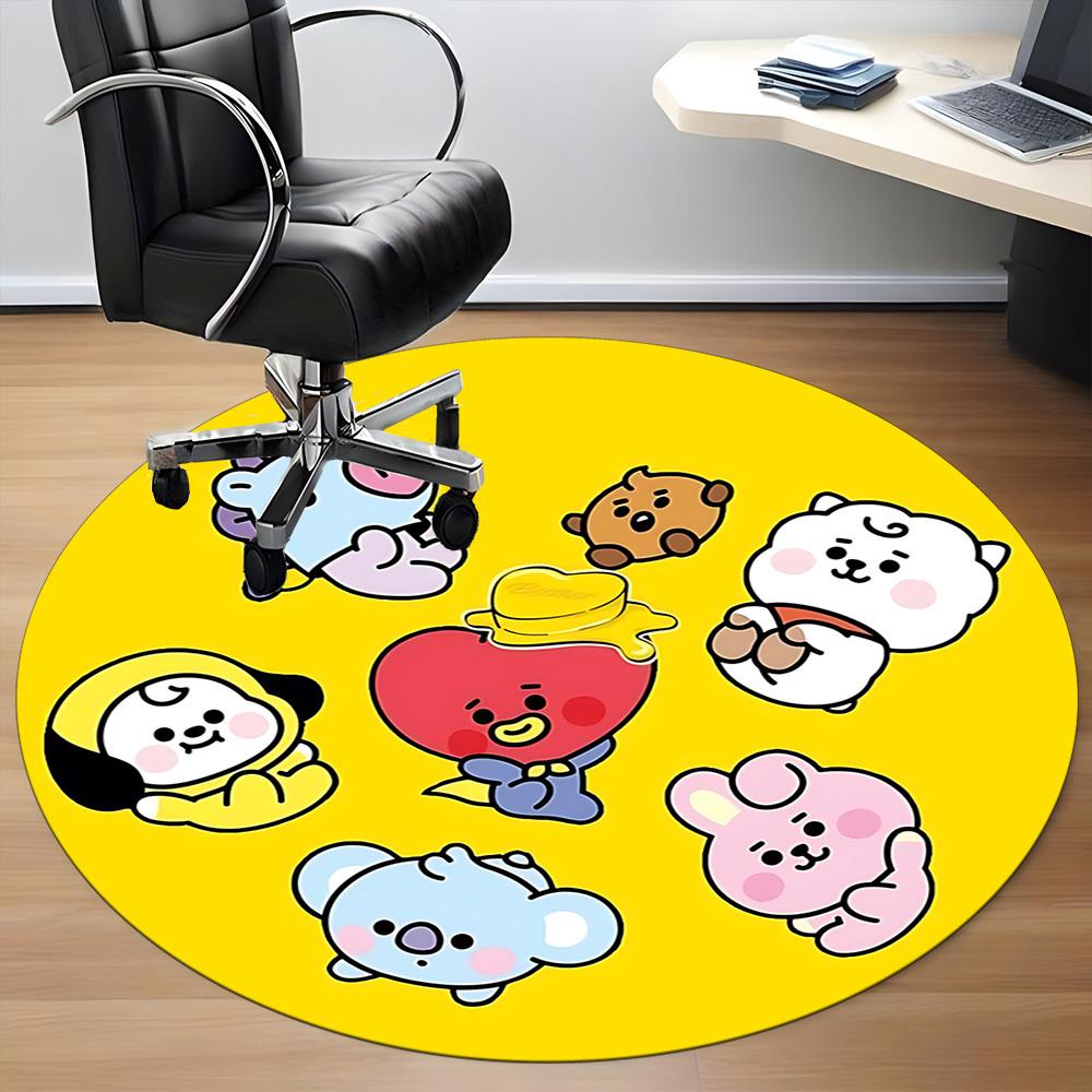 1pc BT21 Characters Carpet, Round Non-Slip Durable Large Size Office Carpet, Suitable for Office,yy250908005