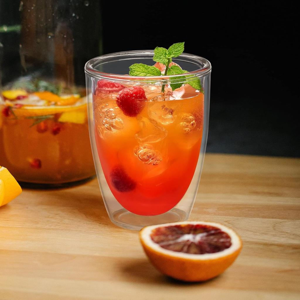Double-Walled Glasses [350ml, Set of 2] Heat-Resistant Glass Tumblers, Condensation-Free, Double-Walled, Insulated, Transparent, Microwave, Dishwasher