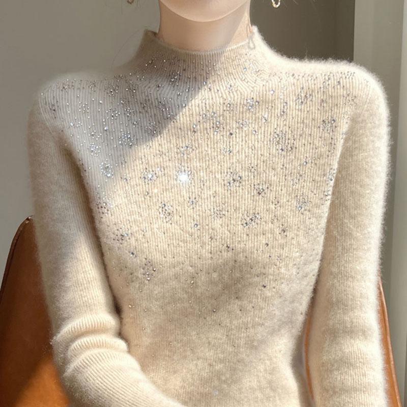 

Свитер для женщин Осень Зима Легкий Теплый Вязаный Эластичный Топы с длинным рукавом L бежевый