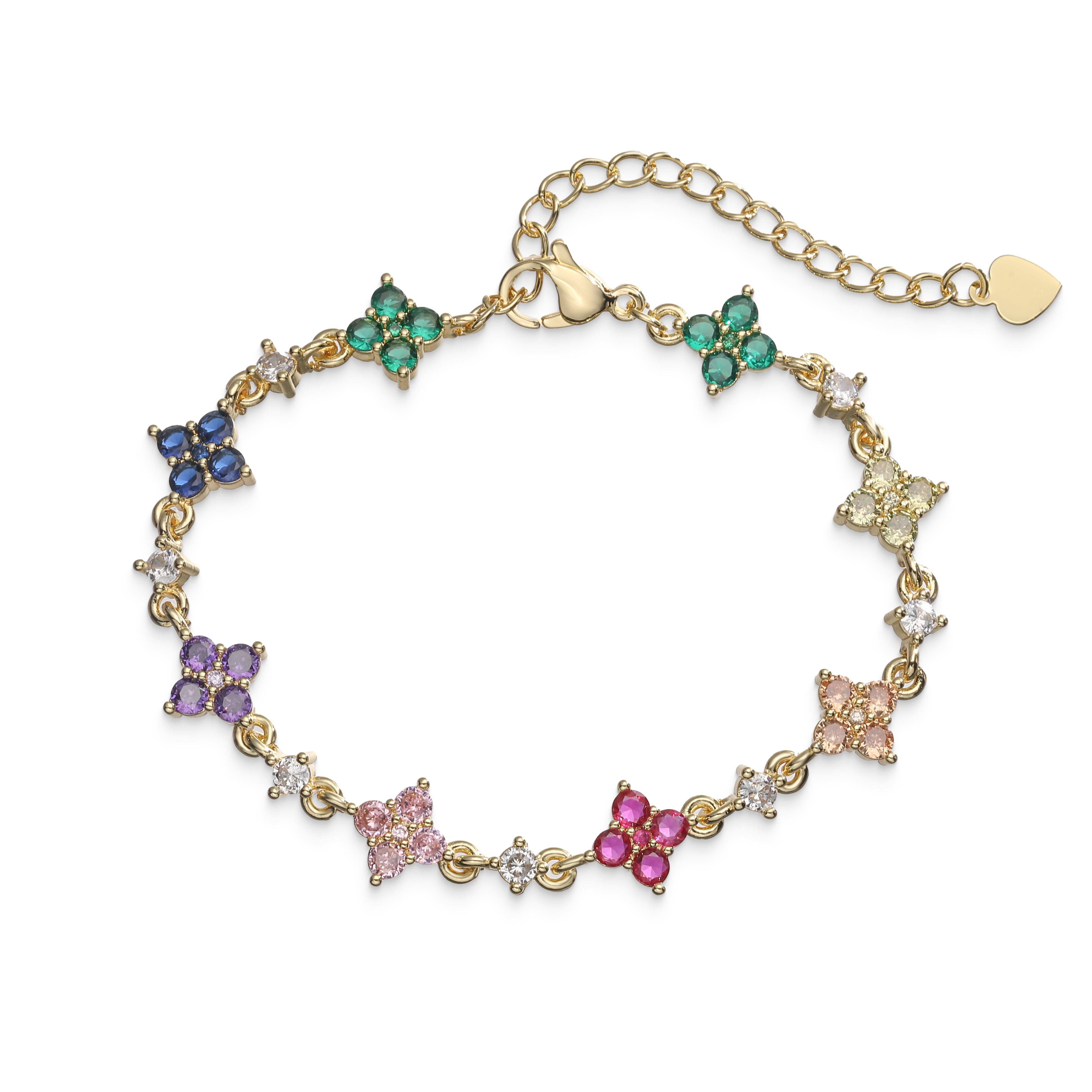 

Butterfly Flower-shaped Coloured Zircon Charm Bracelet/Necklace Exquisite Wedding and Engagement Jewellery for Women