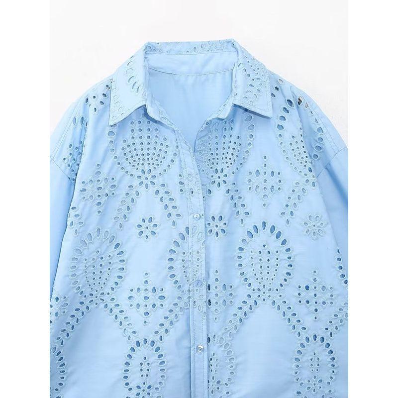 Spring New Arrival Women's Clothing Stylish Loose Cut Out Embroidery