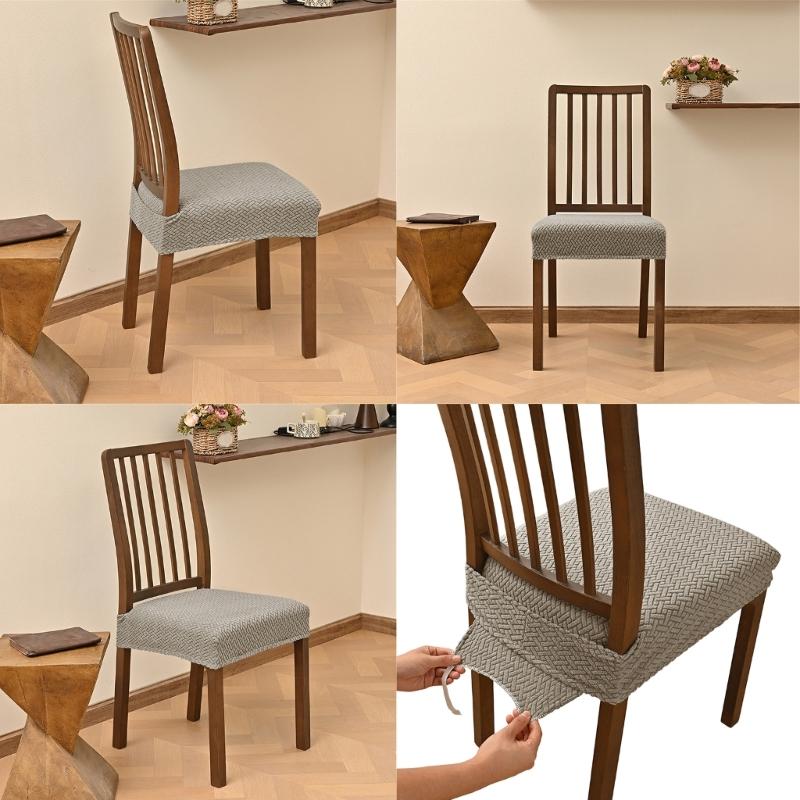 Pack of 4 Dining Chair Seat Covers with Double Elastic Band for Secures Fit Striped Check Design Enhancing Home Decors