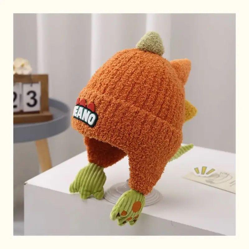 Dinosaur Kids Hat Winter Warm Knitted Earflap Beanie For Children 2-10 Years