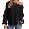 Women's One-Shoulder Loose Pullover Sweater - Mixed Colors Crochet Design for Fall/Winter