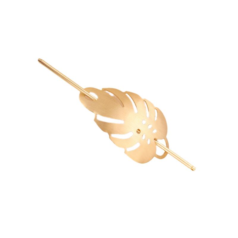 Polished Metal Leaf Hairpin - Women's Hollow Out Brushed Headwear Accessory