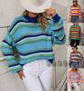 Autumn and Winter New European and American Splicing Knitted Sweater Loose Intercolor Crew Neck Striped Sweater Women