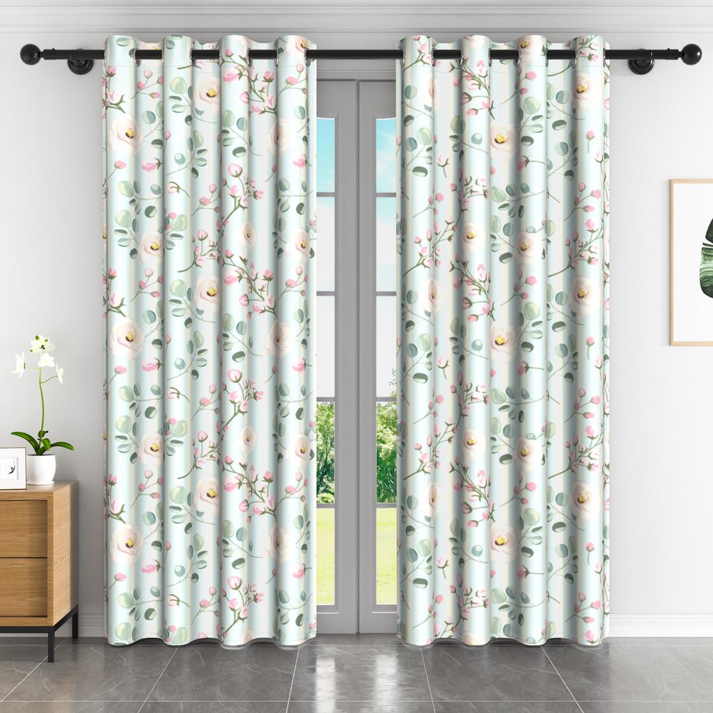 2 Stück/Set Botanische Blattvorhänge Natürliches Grünes Efeublätter-Muster Vorhänge Schlafzimmer Wohnzimmer Dekoration Polyester Verdunkelungsvorhänge