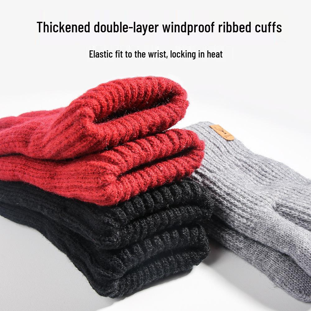 Women's Knit Touchscreen Winter Gloves - Warm, Thickened, Double-Layer Velvet for Outdoor Cycling and Cold Protection