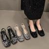 French Bag Head Shallow Mouth Mary Jane Shoes 2025 New Sequined Fairy Style Thick Heel Pedal Sequined Cool Slippers Woman
