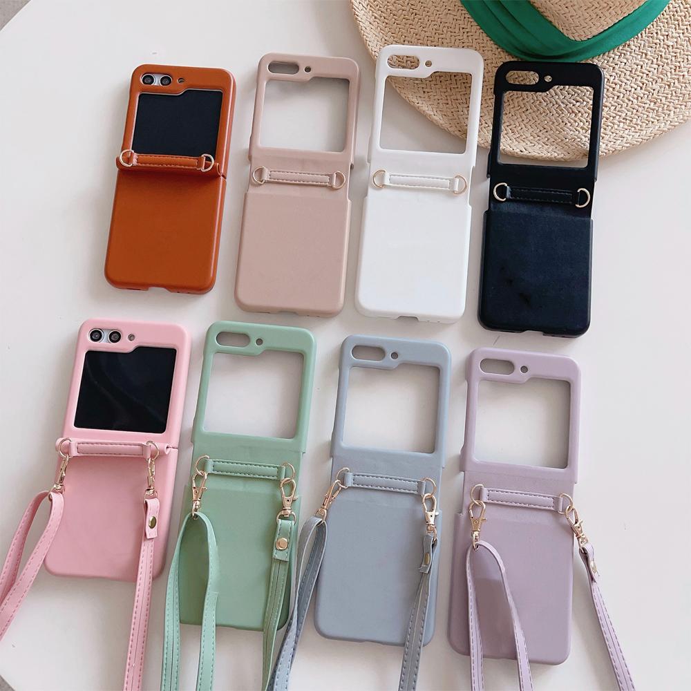Crossbody Lanyard Shockproof  Phone Case for Samsung Galaxy Z Flip 5 4 3 Flip5 Flip4 Flip3 5G Leather Soft Fall Prevention Cover