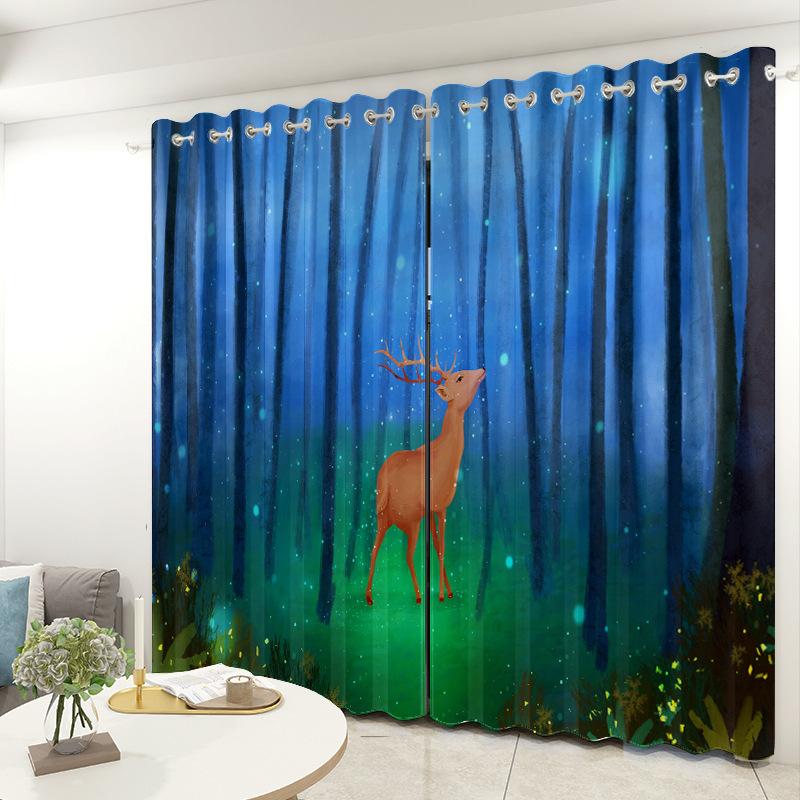 

Elk Curtain Cloth Bedroom Living Room Balcony Blackout Curtain Office Hotel Insulation Curtain 2pcs*1.32m*1.6m