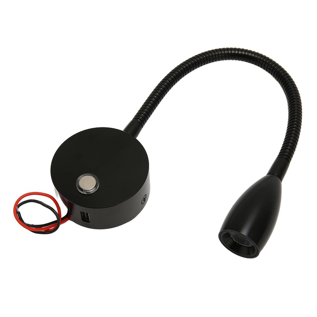LED RV Gooseneck Bed Light with USB Port Type C Port Touch Control  12‑24V Soft Light RV Bedside Reading Lamp for   Van Boat